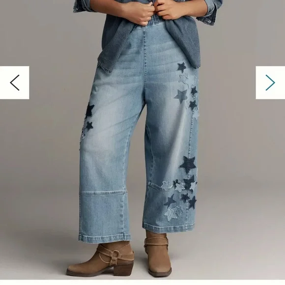 Anthropologie IZZIE relaxed pull on barrel
star appliqué jeans by Pilcro - Picture 6 of 6